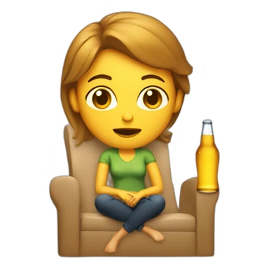 woman sitting on a chair with a bottle of beer holding her head sticker