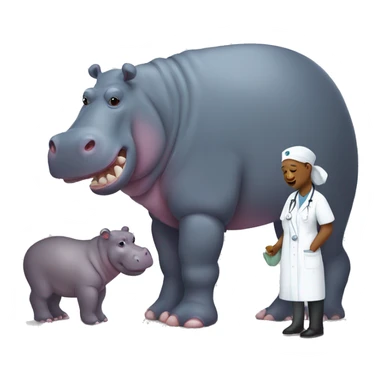 Sick dad hippo with mom nurse hippo sticker