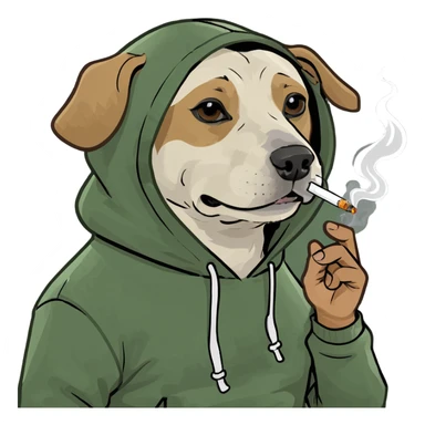 Dog wearing a hoodie smoking a joint sticker