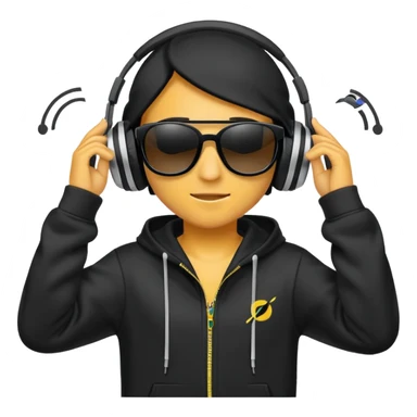 a hoodie with sunglasses and headphones with dancing motion lines sticker