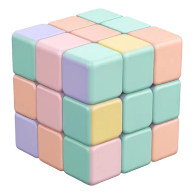 A 3x3 Rubik's Cube with pastel colors: light pink, baby blue, mint green, lavender, light yellow, peach, minimalist iOS emoji style sticker