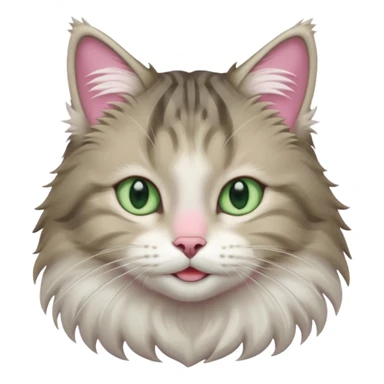 Siberian forest cat grey and white with white around eyes and light green eyes smiling pink nose sticker