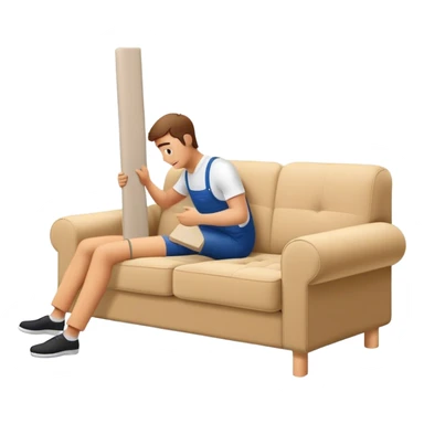 man assembling sofa in ikea sticker
