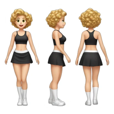full-body-caucasian-curvy-beauty-jumping-short-black-skirt-back-and-front-views-strong-wind-white-knickers-long-white-socks sticker