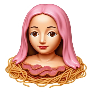 monalisa made of SPAM meat melted pink dripping sauce spaghetti portrait sticker