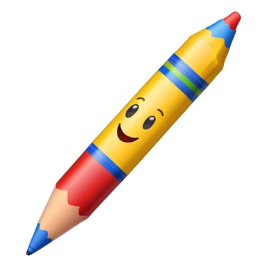 Single colorful crayon with a happy face sticker