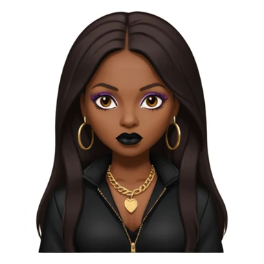 Foxy Brown, Rapper with dark brown long hair, black lip, black outfit sticker