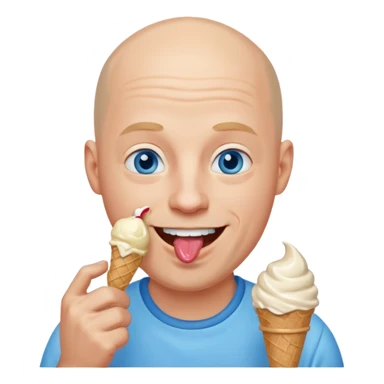 Smiling Bald man with blue eyes shoving ice cream in his mouth sticker
