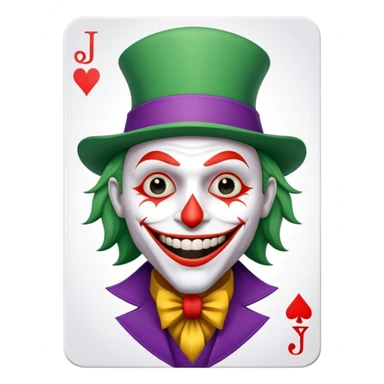 1 poker card, perfectly squared card, with crazy colorful human jolly joker inside, star symbol with a "J" sticker
