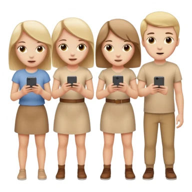 4 white girls and 2 white boys in beige clothes are playing together  sticker