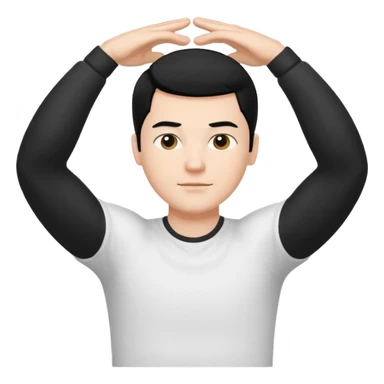 Hombre blanco pelinegro haciendo ejercicio de estiramiento de brazos sticker