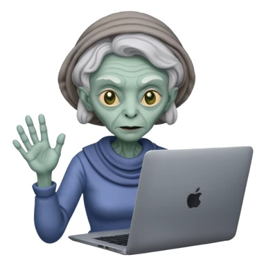 old lady alien with only gaming laptop. sticker