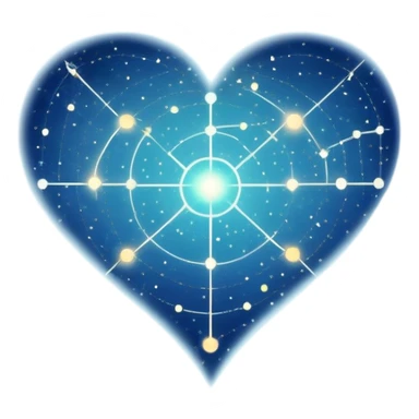 Abstract navigational map with constellation dots forming heart patterns when connected, magical ethereal map with subtle heart geography sticker