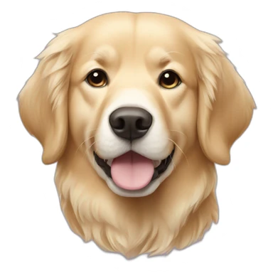 a golden retriever with a white snout sticker