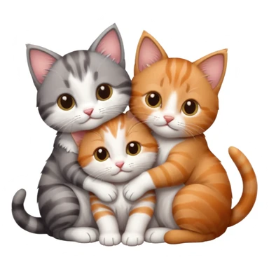 3 kittens cuddling together all different colours, the first one is grey and white, the second is ginger and white and the third is brown tabby and white sticker