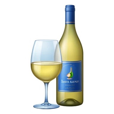 bottle of white wine with blue label sticker