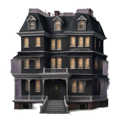 Dark dilapidated 8 story sprawling Haunted Addams manor hotel with attached garage  sticker