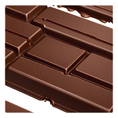 Cinematic silky dark chocolate bar, broken into perfect squares, rich cocoa tones, slightly melting edges, fine texture and decadent shine, warm golden highlights, tempting and rich. sticker