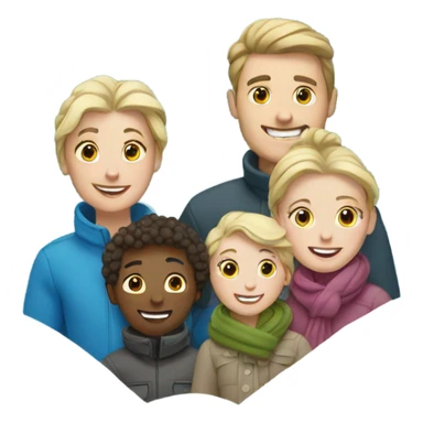 white family in snow with snow flakes sticker