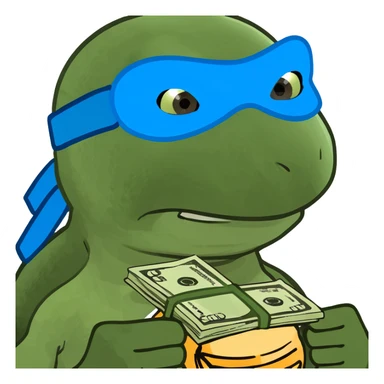 ninja turtle wearing blue eye mask with money sticker