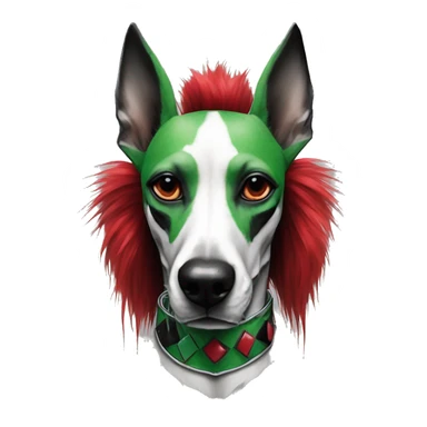 Edgy Punk dog spiked collar tattoos Green gray black red punk dog Harley Quinn as a dog mime clown harlequin facepaint tattoos punk lurcher surrealism  sticker