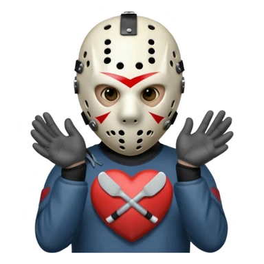 Jason Voorhees, looking cute, making a heart with his hands sticker