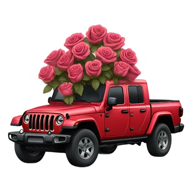Realistic Red Jeep Gladiator with the truck bed full of different shades of red and pink roses. sticker