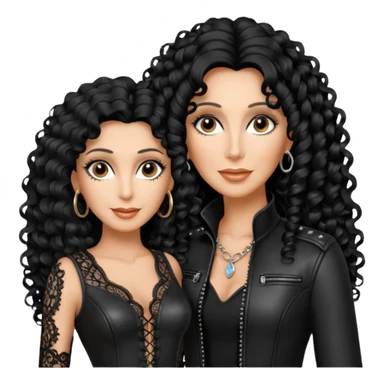 realistic cinematic singer Cher in a typical naked attractive outfit with leather and lace, huge curly hair like in the video If I Could Turn Back Time sticker