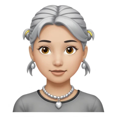 Female with Silver Necklace, grey skin,ponytail hair, more bright silver,highlight necklace, different expressions. sticker