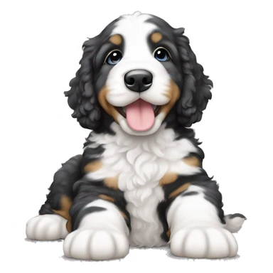 White with grey spots bernedoodle puppy sticker