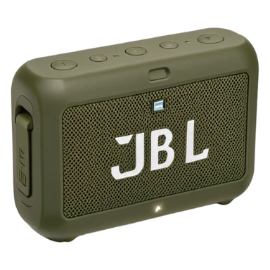 Khaki colored JBL Go 4 bluetooth speaker, small portable audio device, rugged design, army green, angled view sticker
