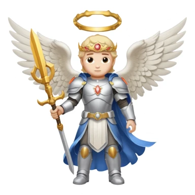 Michael the archangel is usually shown in emoji form as a brave, armored figure with a bright halo, wings, and a weapon. sticker
