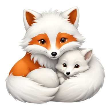 An orange fox cuddling an arctic white fox sticker