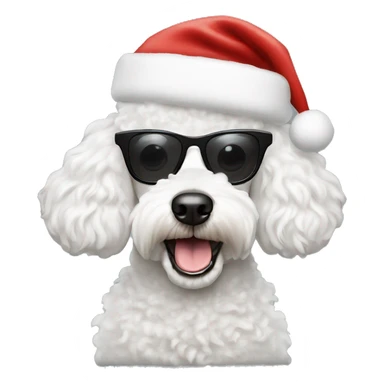 Create the face of white poodle wearing a santa hat and sunglasses sticker