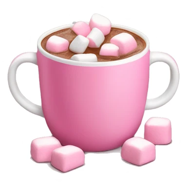 Hot chocolate in a pink mug with pink marshmallows sticker