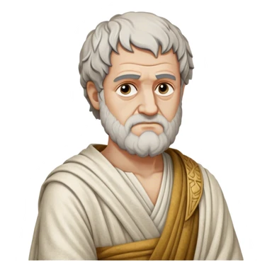 Cinematic Realistic portrait of Aristotle the philosopher, depicted as a wise, contemplative figure in detailed ancient Greek attire, with a textured draped robe and thoughtful expression, bathed in soft classical lighting that highlights his timeless intellect. sticker