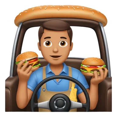 make a man eating a burger and then driving a car sticker