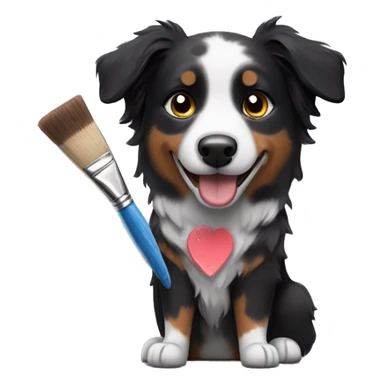 Small black australian shepherd dog with paintbrush and paint  sticker