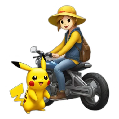 Pikachu en moto en train de faire une roue sticker