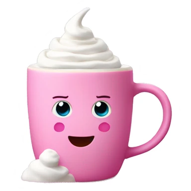 Hot chocolate in pink mug with whip cream sticker