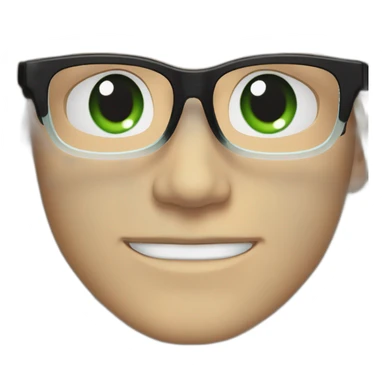 White man with clear glasses frames,swoopy black straight hair, blue-green eyes, smiling sticker