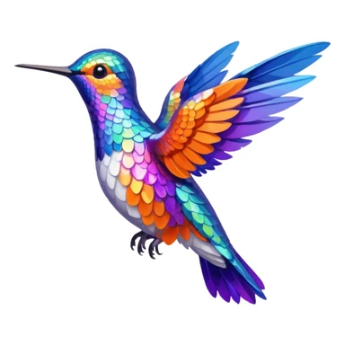 a hummingbird with orange, white, blue, and purple feathers sticker