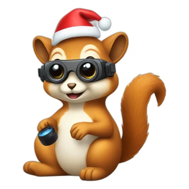 sitting christmas squirel holding vr glasses sticker