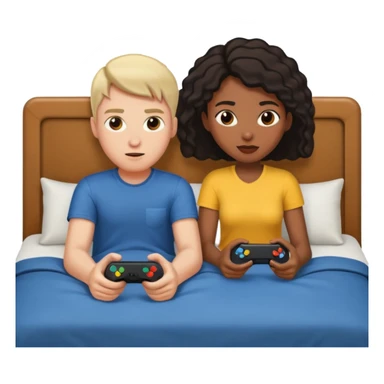 Man playing video games with a black woman on the bed behind him sticker