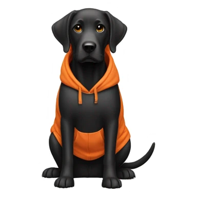 Black lab wearing a orange hoodie  sticker