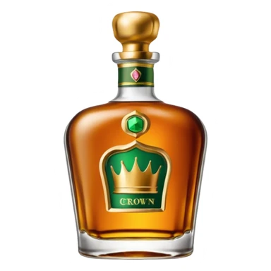 green label Crown Whiskey bottle, detailed, with a gold cap sticker