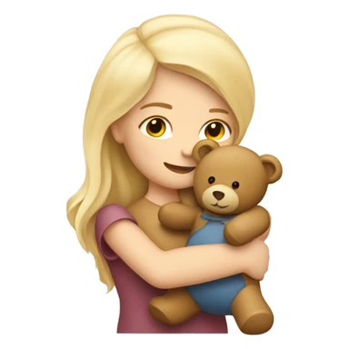 a blond girl hugging a teddy bear sticker