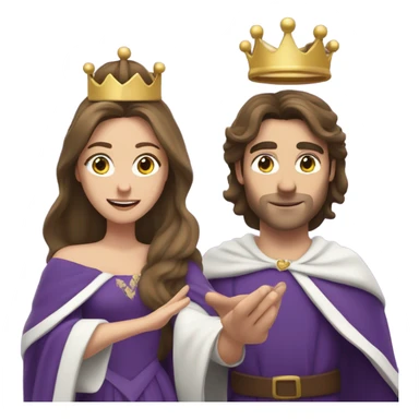 Caucasian long  brunette woman wearing formal royal purple robes and a crown who has thrown hearts to the man she adores  sticker