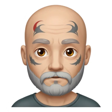 bald grey bearded man with face tattoo sticker