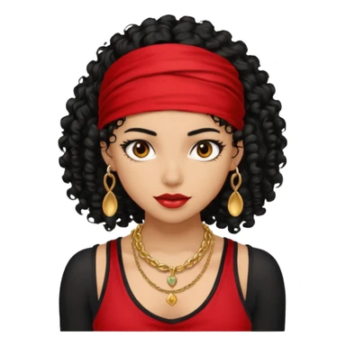 Baddie girl with black  tank top curly hairss and bandana and jwellery face only not body sticker